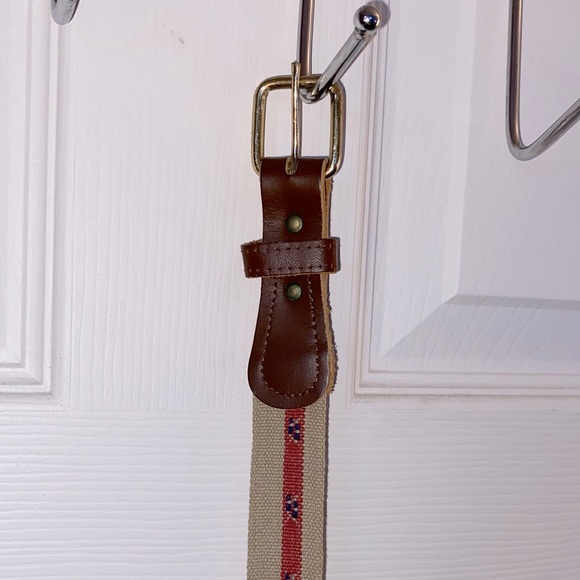 COPY - Vintage Genuine Brown Leather and Tan Woven Print Belt - Picture 1 of 6